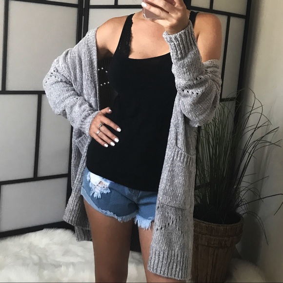 LAST 1️⃣ Gray Chenille Pocket Cardigan - Picture 3 of 6